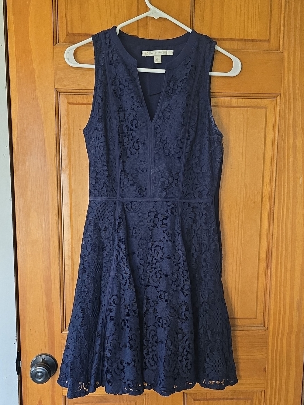 Lauren Conrad Navy Lace V-Neck Fit-and-Flare Mini Dress